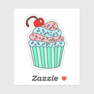 Cute hand drawn Cartoon Pink and Blue Cupcake