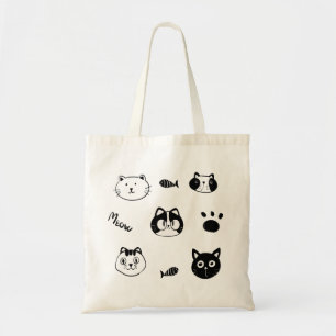 Cute Hand-drawn Cat Faces Doodle Tote Bag