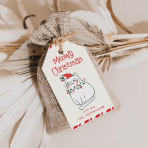 Cute Hand Drawn Cat Meowy Christmas Gift Tags