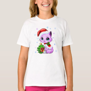 Cute Hand Drawn Christmas Cat Girl's T-shirt