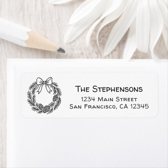 Cute Hand Drawn Christmas Wreath Return Address Label (Insitu)