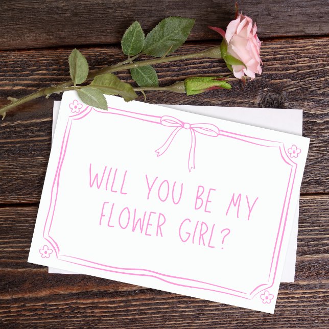 Cute Hand Drawn Coquette Bow Flower Girl Proposal Card (Creator Uploaded)