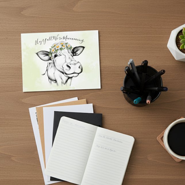 Cute Hand Drawn Cow Daisy Moving Announcement Postcard (Creator Uploaded)