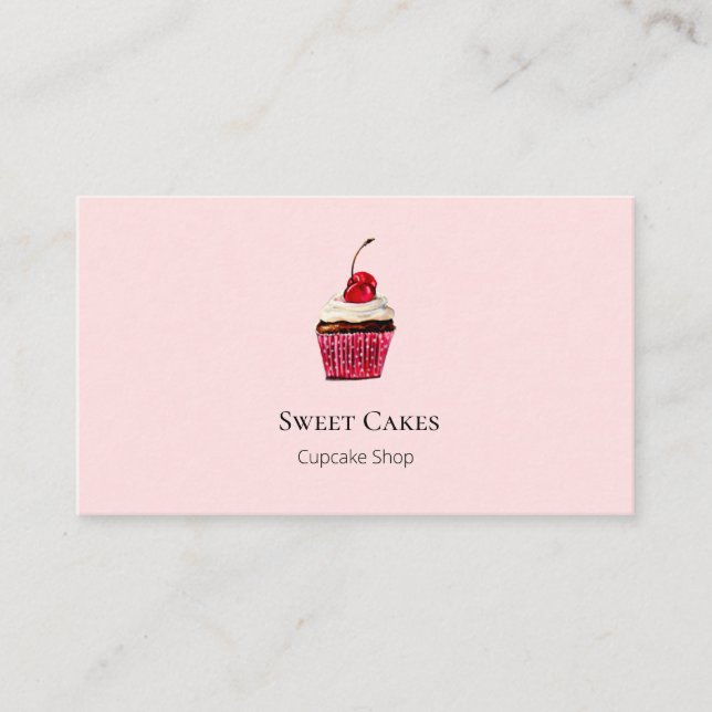 Cute Hand drawn Cupcake Bakery  pink Business Card (Front)