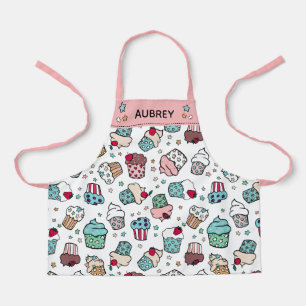 Cute Hand Drawn Cupcake Pattern Add Name Apron
