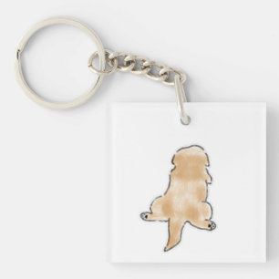 Cute Hand-Drawn Dog Sploot Back View Illustration Key Ring