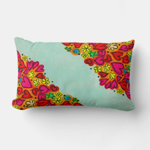 Cute Hand Drawn Doodle Hearts and Flowers Lumbar Cushion