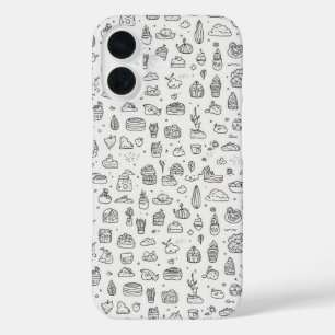 Cute hand-drawn doodles in black and white iPhone 16 case
