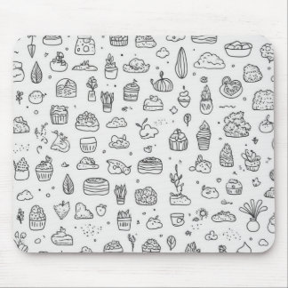 Cute hand-drawn doodles in black and white mouse pad