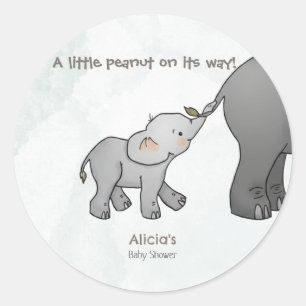  Cute Hand Drawn Elephant Little Peanut on its way Classic Round Sticker