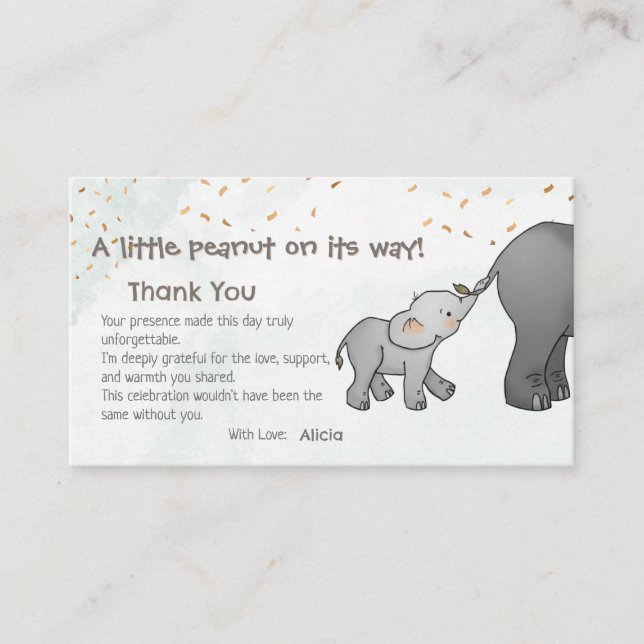 Cute Hand Drawn Elephant Little Peanut Thank You Enclosure Card (Front)