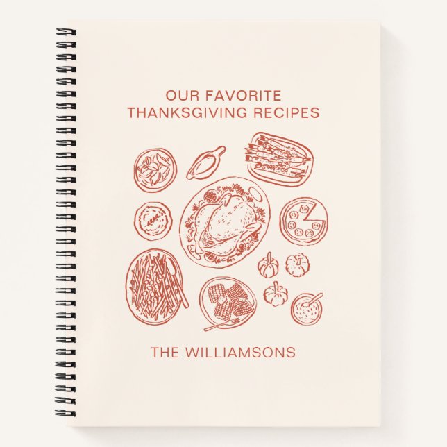 Cute Hand-Drawn Family Name Thanksgiving Recipe Notebook (Front)