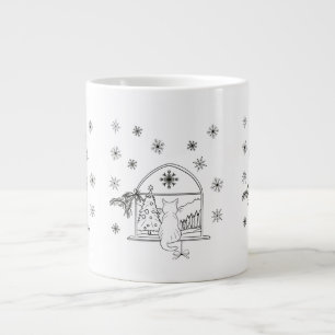 Cute hand drawn festive Christmas Holiday Cat Large Coffee Mug