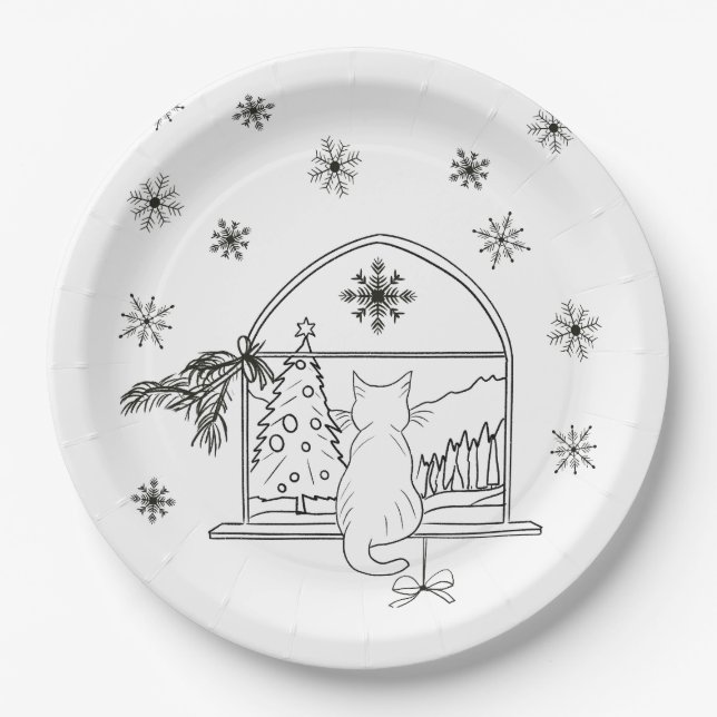 Cute hand drawn festive Christmas Holiday  Paper Plate (Front)