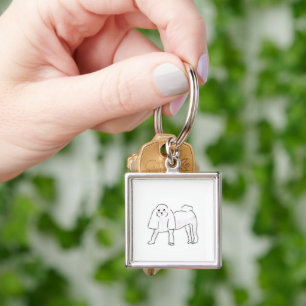 Cute Hand Drawn Fluffy White Dog Illustration Key Ring