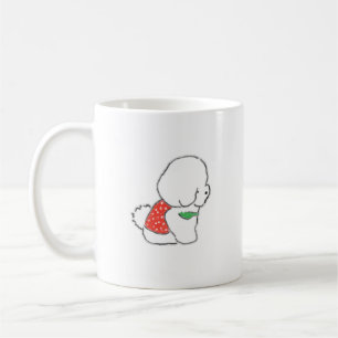 Cute Hand Drawn Fluffy White Puppy in Red Polka Do Coffee Mug