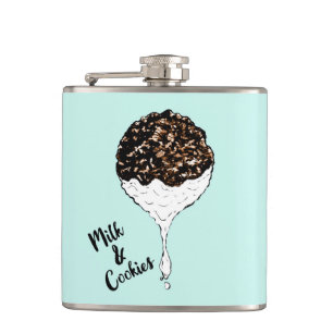 Cute Hand Drawn Foodie Cookies and Milk Hip Flask