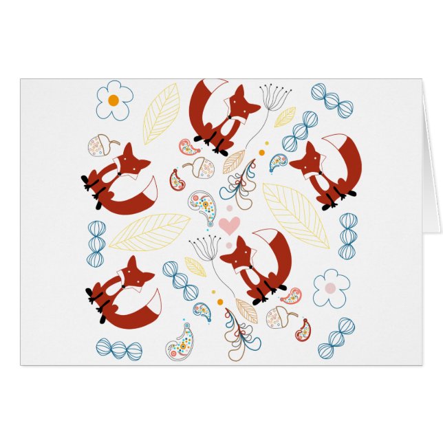 Cute Hand Drawn Fox Hearts in Yellow Blue Pink (Front Horizontal)