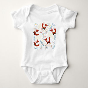 Cute Hand Drawn Fox Hearts in Yellow Blue Pink Baby Bodysuit