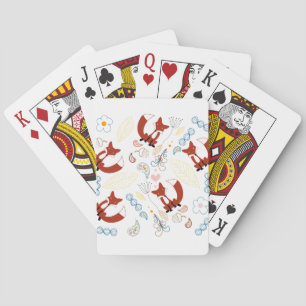 Cute Hand Drawn Fox Hearts in Yellow Blue Pink Playing Cards