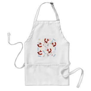 Cute Hand Drawn Fox Hearts in Yellow Blue Pink Standard Apron