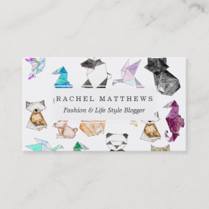 Cute Hand Drawn Geometric Paper Origami Animals Business Card