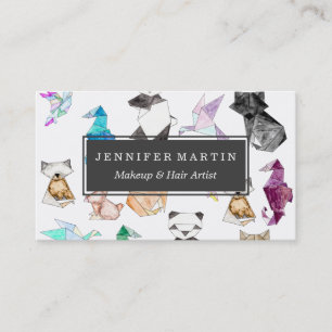 Cute Hand Drawn Geometric Paper Origami Animals Business Card
