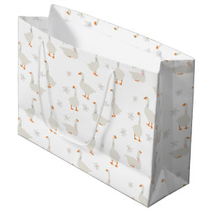 Cute Hand Drawn Goose & Daisies Large Gift Bag