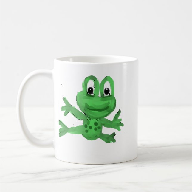 Cute Hand-Drawn Green Frog Coffee Mug (Left)