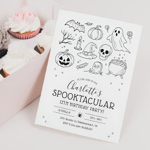 Cute Hand Drawn Halloween Birthday Party Invitation