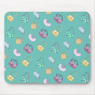 Cute Hand Drawn Handbags Doodles Pattern Teal Mouse Pad