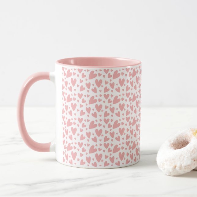Cute Hand Drawn Heart Love Pattern Mug (With Donut)