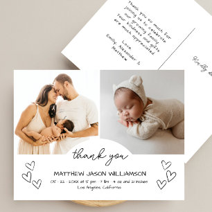 Cute Hand-drawn Hearts 2 Photo Thank You Baby  Postcard