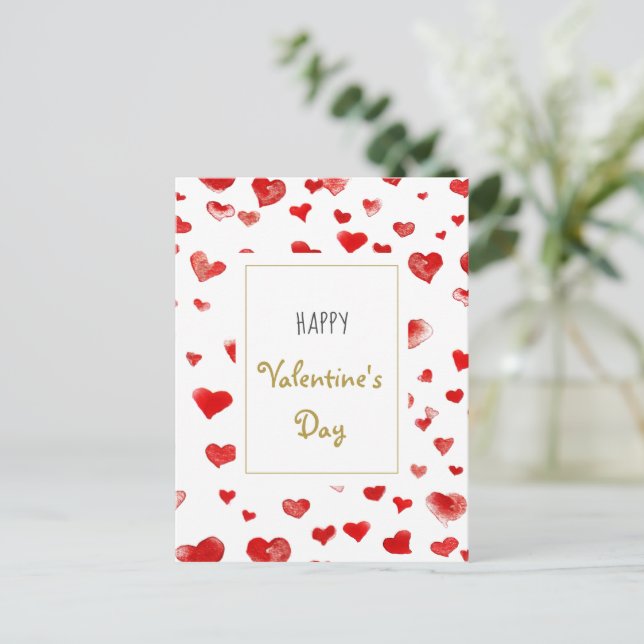 Cute Hand drawn Hearts Happy Valentine's Day Holiday Postcard (Standing Front)