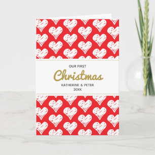 Cute Hand-drawn Hearts Our First Christmas Holiday Card