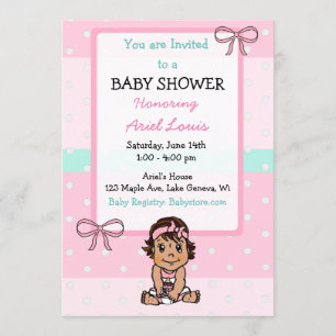 Cute Hand drawn Hispanic Baby Girl Baby Shower Invitation