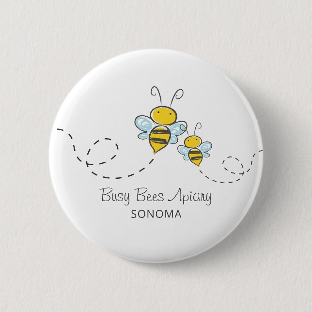 Cute Hand Drawn Honey Bees Apiary Beekeeper Logo 6 Cm Round Badge (Front)