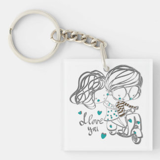 Cute Hand-Drawn "I Love You" Digital Art Key Ring