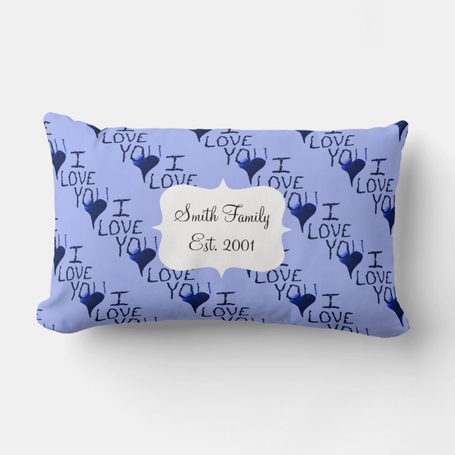 Cute Hand Drawn I Love You Heart Blue Pattern Lumbar Cushion (Front)
