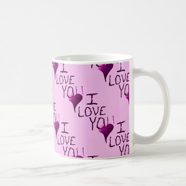 Cute Hand Drawn I Love You Heart Purple Pattern Coffee Mug (Right)