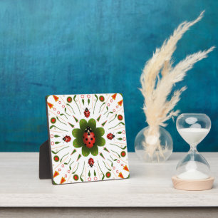 Cute Hand-drawn Ladybug Red White Green Plaque