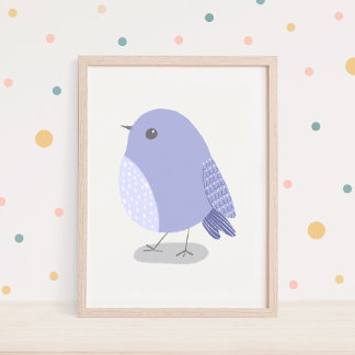 Cute Hand-Drawn Lavender Bird Nursery Art Poster