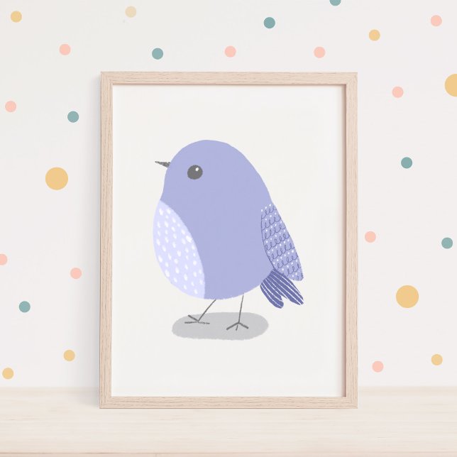 Cute Hand-Drawn Lavender Bird Nursery Art Poster (Creator Uploaded)