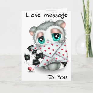 Cute Hand-Drawn Lemur with Love Letter Card