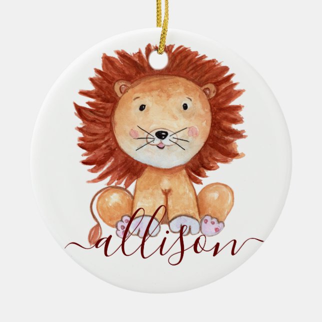 Cute hand drawn lion personalised kids ceramic ornament (Front)