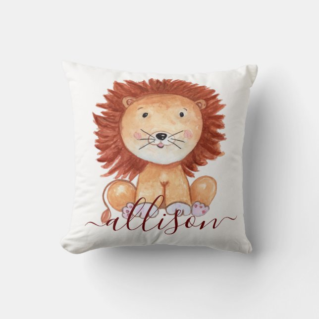 Cute hand drawn lion personalised kids cushion (Front)