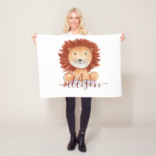 Cute hand drawn lion personalised kids  fleece blanket