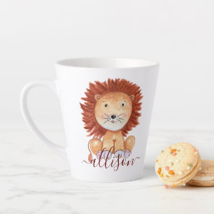 Cute hand drawn lion personalised kids latte mug