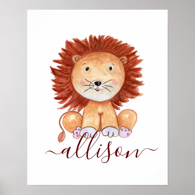 Cute hand drawn lion personalised kids  poster (Front)