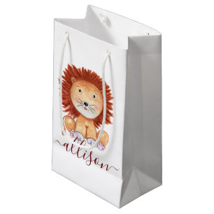 Cute hand drawn lion personalised kids  small gift bag